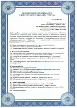 Приложение к свидетельству о допуске к строительным работам Кисловодск СРО в строительстве